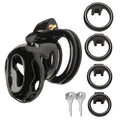 Hard Stop Double Ring Chastity Cage with adjustable rings and keys for secure and comfortable wear.