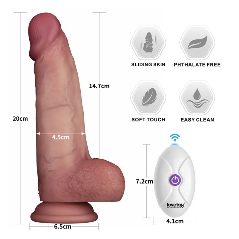 Vibrating Sliding Skin Pro II Silicone Dong 8in with wireless remote, waterproof design, and lifelike texture.