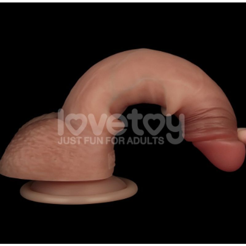 dual layer silicone dildo showcasing realistic design and texture, ideal for adult pleasure.