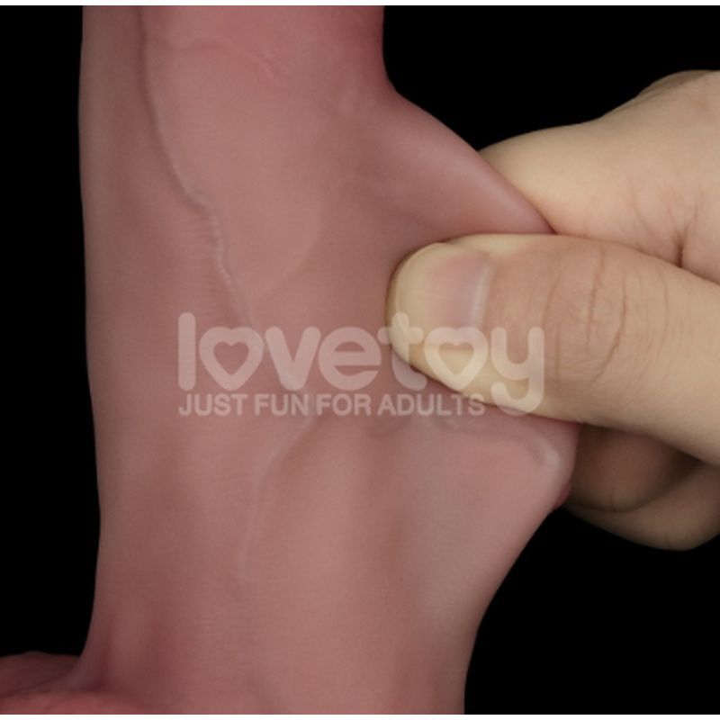 Close-up of Sliding Skin Pro dual layer silicone dong, showcasing its soft texture and realistic feel.