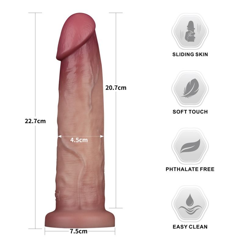 Sliding Skin Pro Dual Layer Silicone Dong 9in with soft touch and easy clean features, phthalate free design.