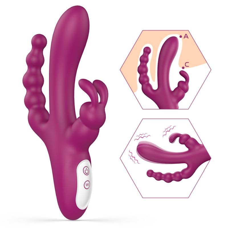 Joker Triple Ecstasy Vibrator designed for intense pleasure with triple stimulation vibrator features in purple silicone.