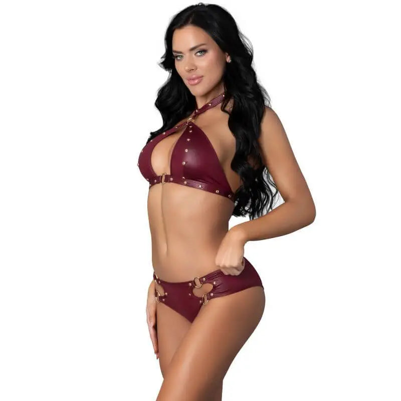 Juno Burgundy Jewel Two Piece Set Exposed Lingerie Discreet Intimate Essentials.