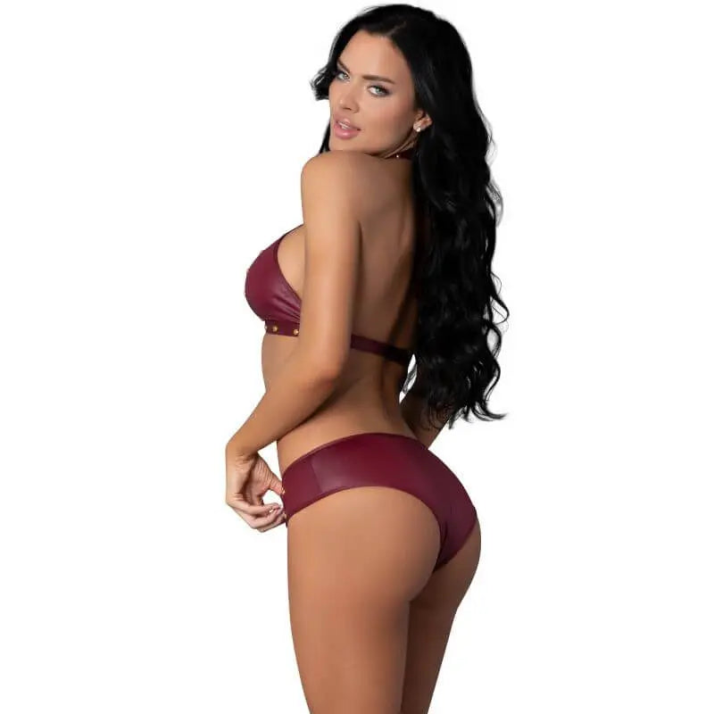 Juno Burgundy Jewel Two Piece Set Exposed Lingerie Discreet Intimate Essentials.