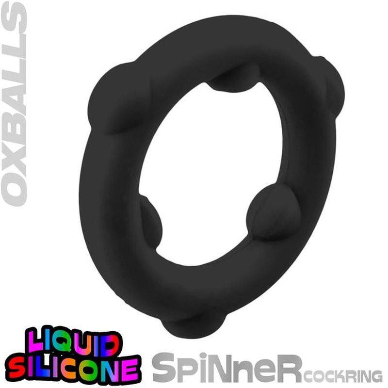 Spinner Silicone Ring Black made of premium liquid silicone, designed for optimal male pleasure and durability.