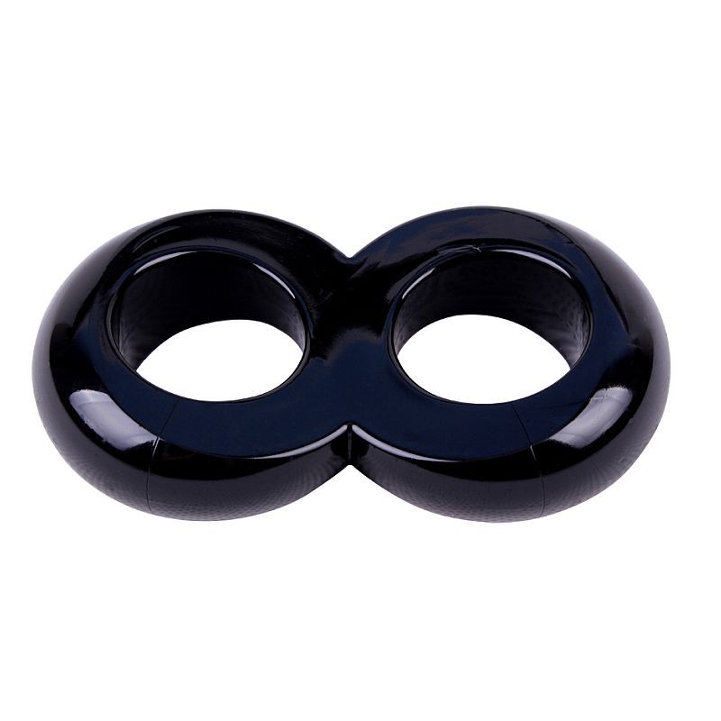 Duo Cock Ring for erectile enhancement, sleek black figure-8 design for enhanced pleasure and performance.