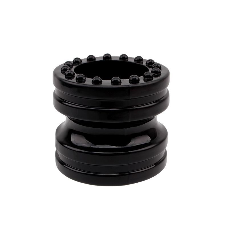 Performance enhancing ring set featuring a textured black ring designed for enhanced pleasure and stamina.