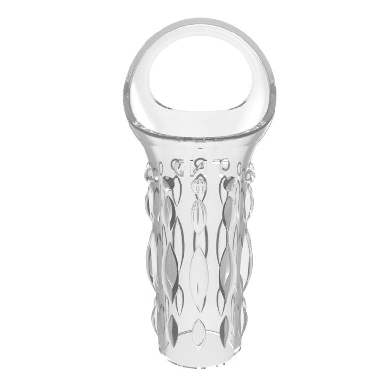 Clear power cage restraint with textured surface for heightened sensation and control.