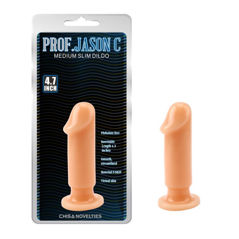 Large cock plug from Prof. Jason, 4.7 inch insertable medium slim dildo, made with virtual skin material.