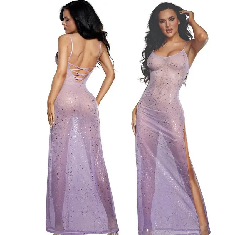 DreamGirl Ombre Glitter Mesh Gown Lilac Dreamgirl Discreet Intimate Essentials.
