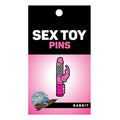 Rabbit Enamel Pin featuring a playful pink rabbit vibrator design on a packaging card.