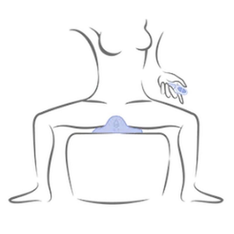 Illustration of a person using the NIYA N5 rechargeable silicone massager for hands-free stimulation.