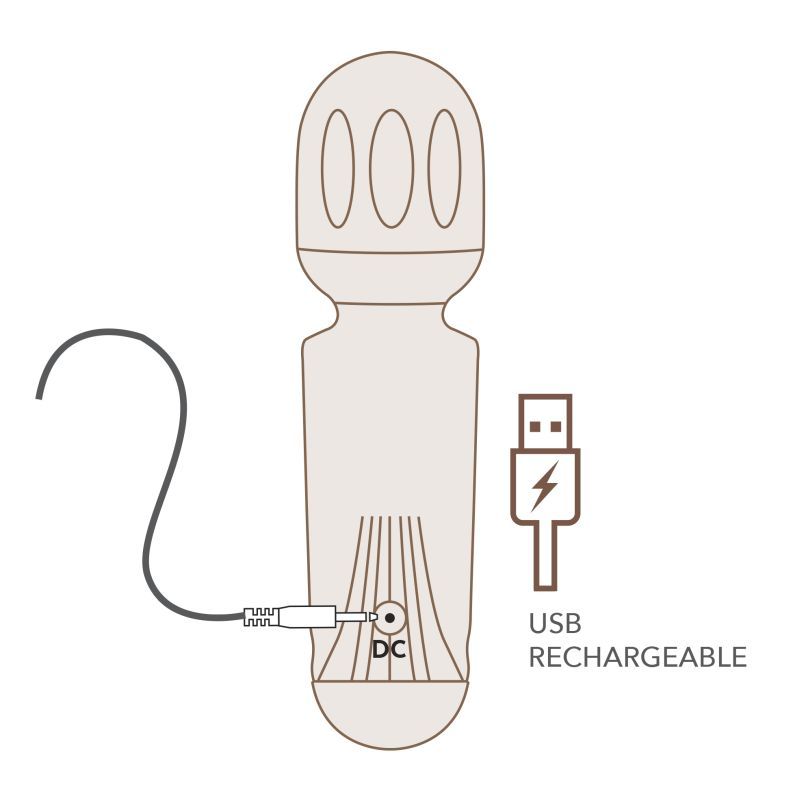 Rechargeable 16 Mode Silicone Mini Wand Azalea Red with USB charging illustration.