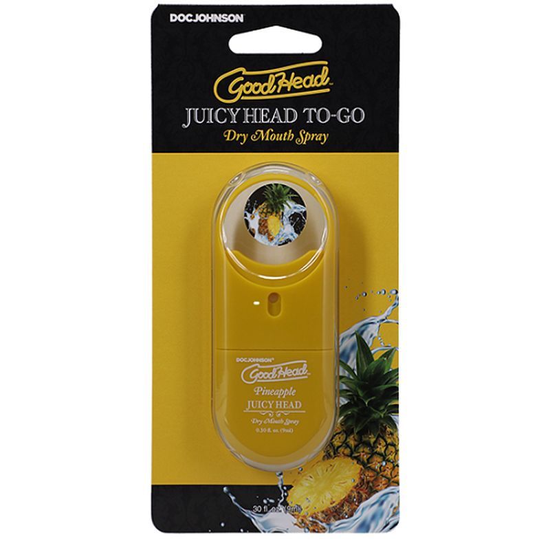 GoodHead Juicy Head Spray To-Go Pineapple 9ml, travel size dry mouth spray for fresh breath and oral sex enhancement.