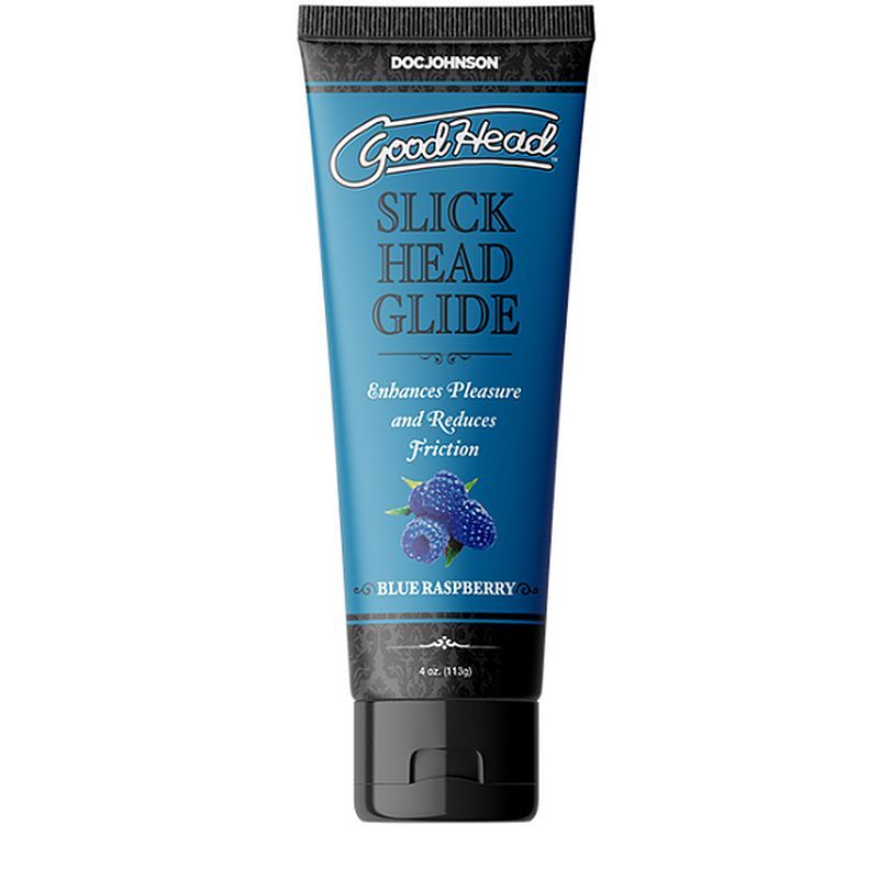 GoodHead Slick Head Glide Blue Raspberry 4 oz/113g tube for enhanced pleasure and reduced friction in intimate activities.