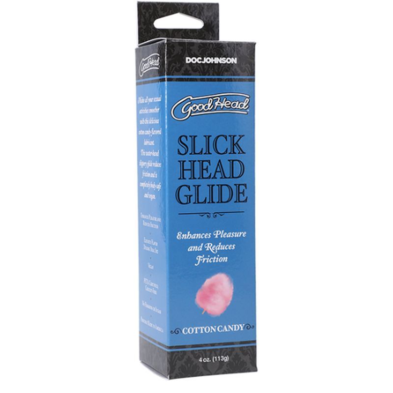 GoodHead Slick Head Glide Cotton Candy 4 oz/113g packaging for intimate essentials, enhancing pleasure and reducing friction.