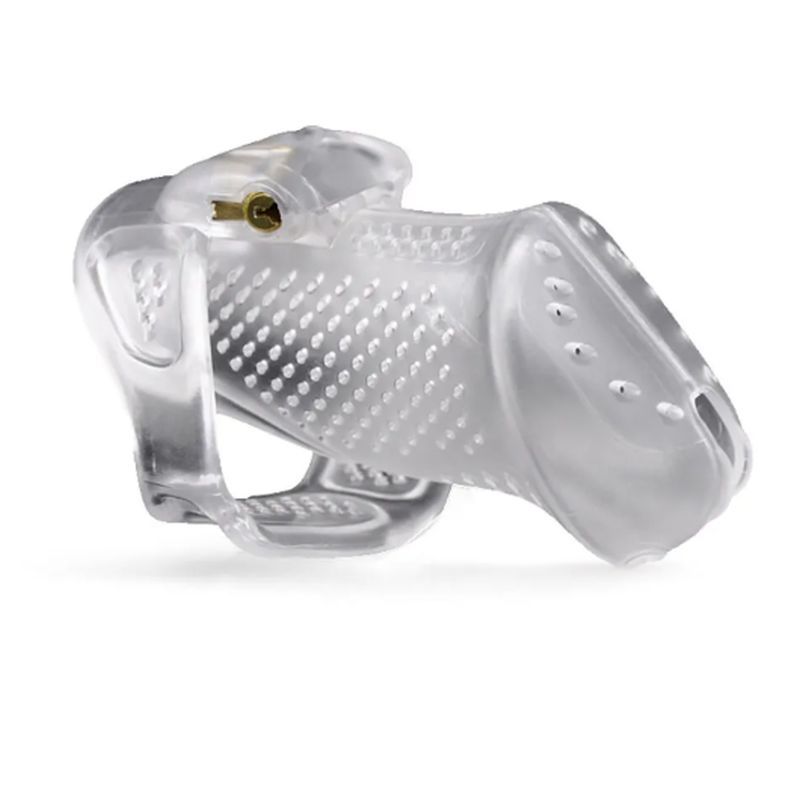 Brutus Airmesh chastity cage designed for comfort with ventilation holes and included cock rings for secure fit.