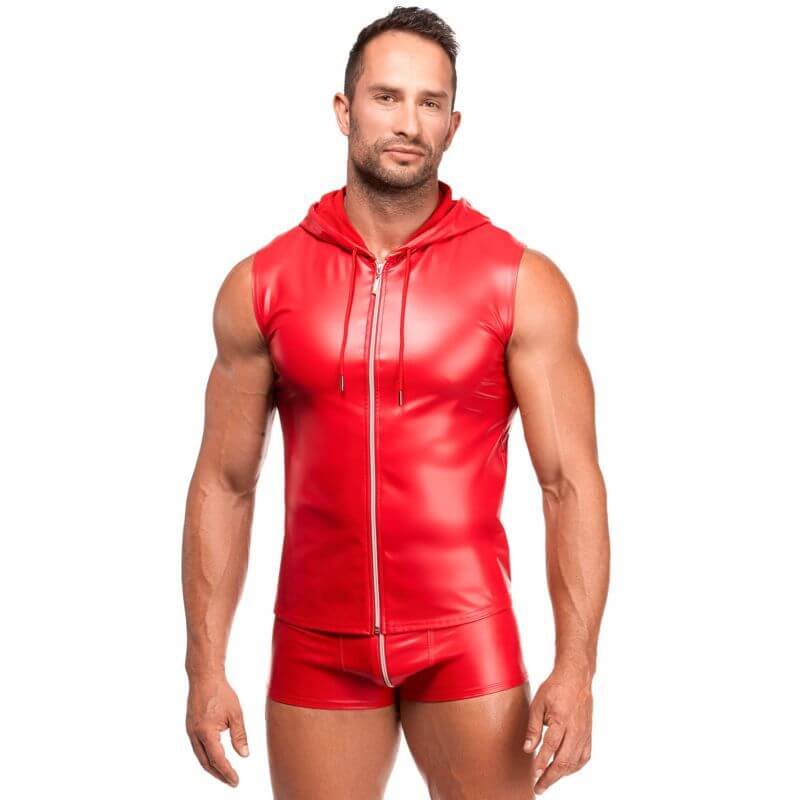 Rogue Shorts worn by a muscular man in a red sleeveless zip-up hoodie and matching shorts, showcasing sleek design.