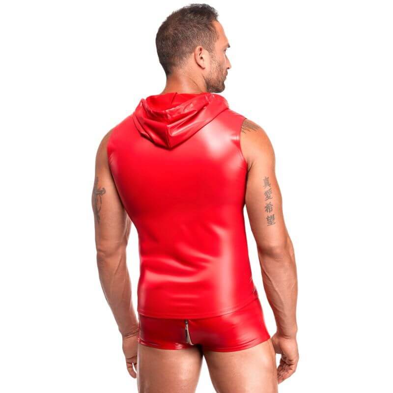 Rogue Shorts on a male model in a red powerwetlook outfit showcasing modern aesthetics and comfort.