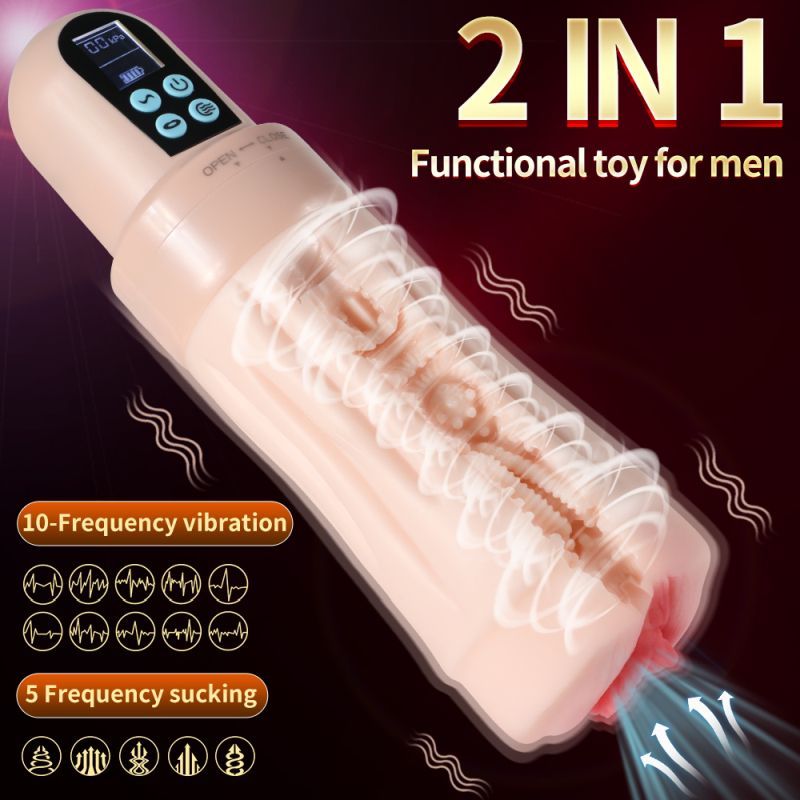 Suctroker Dual Density Vibrating Sucking Vaginal Masturbator V3 features 10-frequency vibration and 5-frequency sucking.