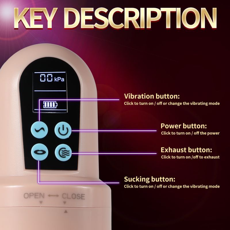 Control panel features of the Suctroker Dual Density Vibrating Sucking Vaginal Masturbator V3.