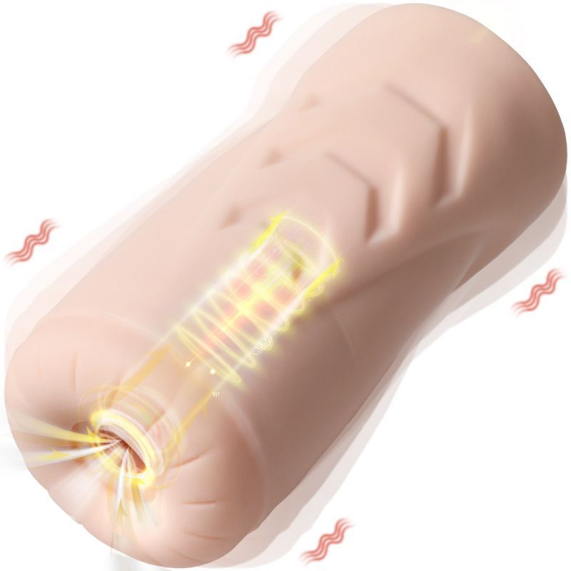 Suctroker Dual Density Vibrating Sucking Vaginal Masturbator V1 showcasing textured inner tunnel and vibration features.