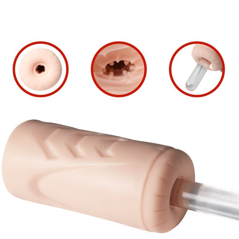 Suctroker Dual Density Vibrating Sucking Vaginal Masturbator showcasing textured opening and realistic design.