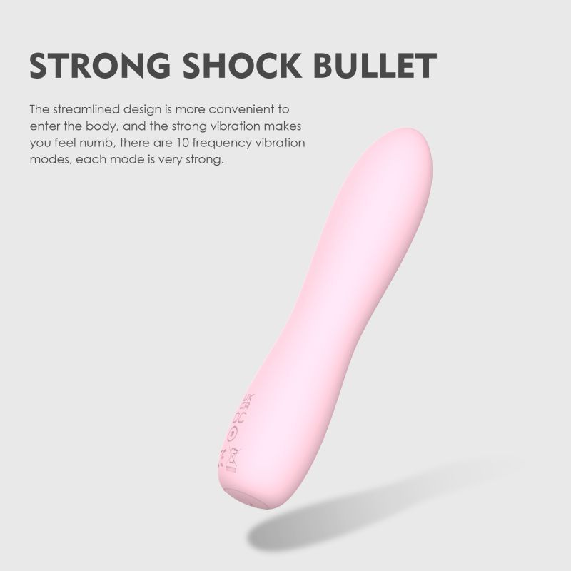 Pink silicone bullet massager with a streamlined design and 10 strong vibration modes for intense stimulation.