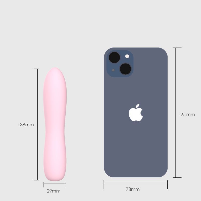 Bella Silicone 140mm Bullet Massager Pink next to an iPhone for size comparison.
