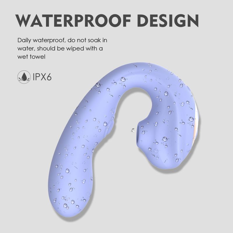 Aria Air Pulse C Shaped Vibrator with waterproof design featuring water droplets for easy cleaning and use.