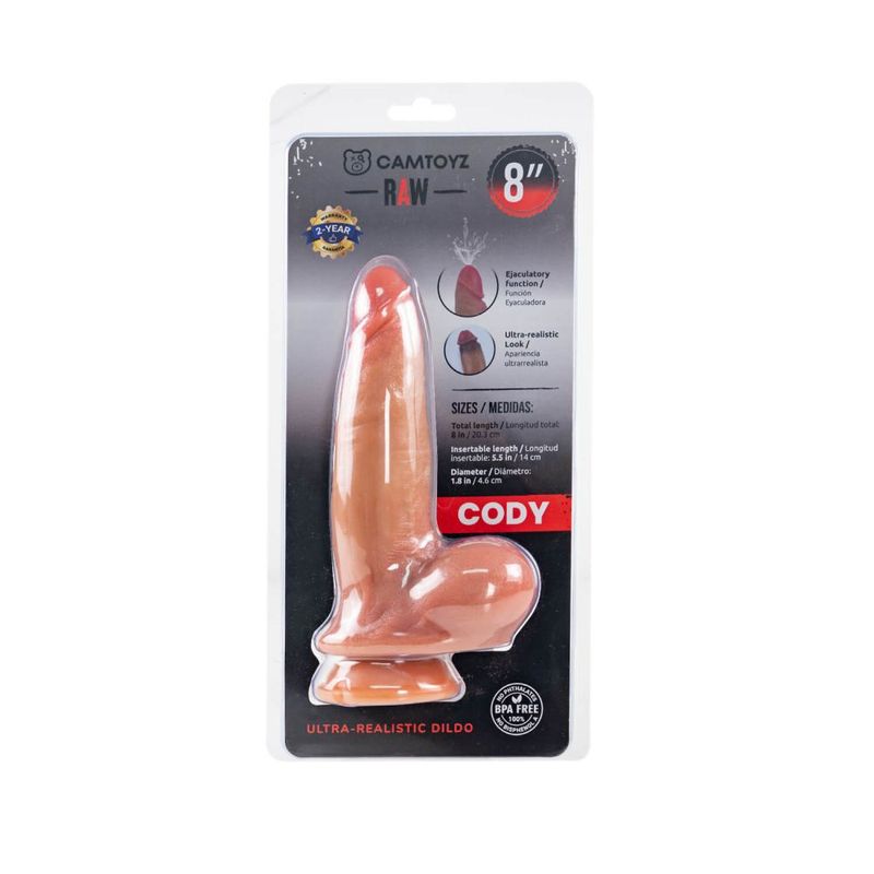 Affordable quality Ultra Realistic 20cm Squirting Dildo Cody  from RAW by Discreet Intimate Essentials with Discreet Delivery 