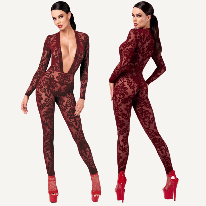 Kink Royal V Neck Catsuit Red Noir Discreet Intimate Essentials.
