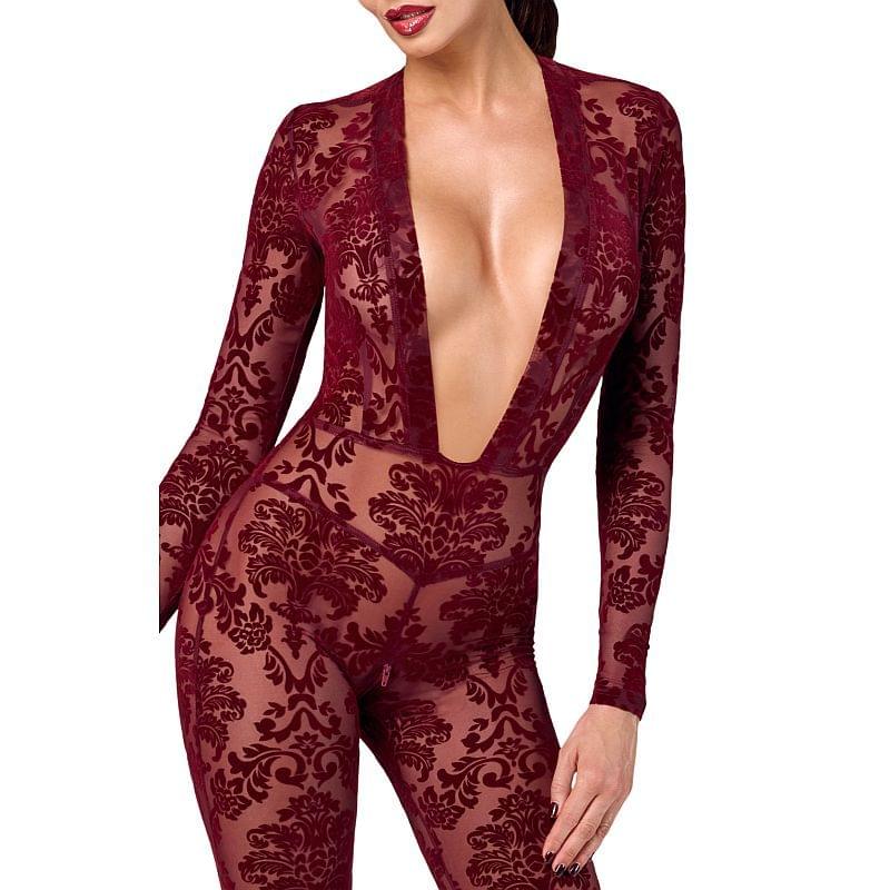 Kink Royal V Neck Catsuit Red Noir Discreet Intimate Essentials.