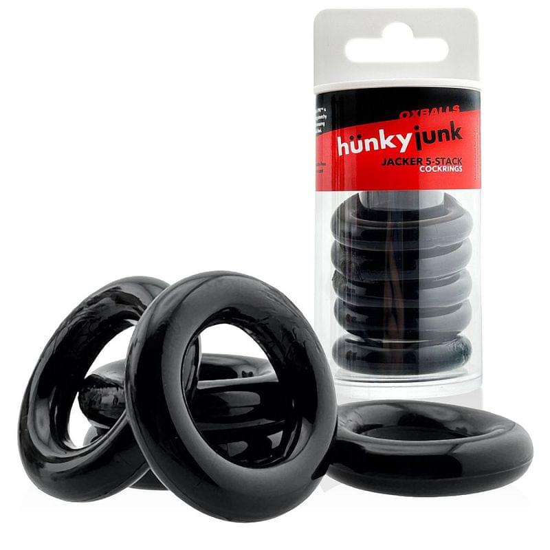 Jacker Stack 5 Pc Strong Cock Ring Black by Hunkyjunk from Discreet Intimate Essentials for  Adult Toys, quality products at discount affordable prices.