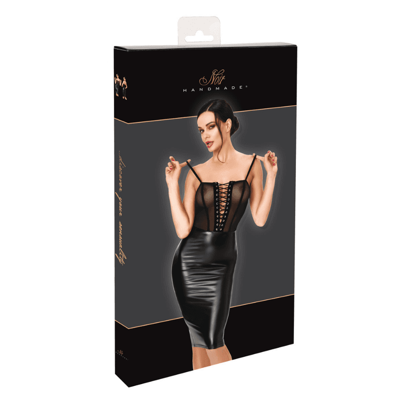 Wet Look Sheer Lace Up Dress Black