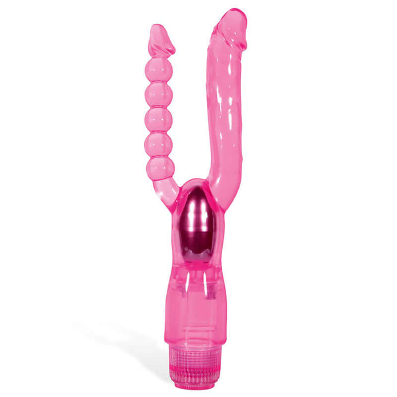 Adam & Eve Dual Pleasure Vibe - 12 cm (4.75'') dual pleasure vibrator with anal probe for ultimate satisfaction.