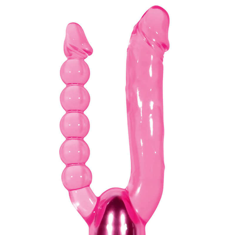 Adam & Eve Dual Pleasure Vibe - 12 cm (4.75'') dual pleasure vibrator with anal probe showcasing realistic shaft and anal beads.