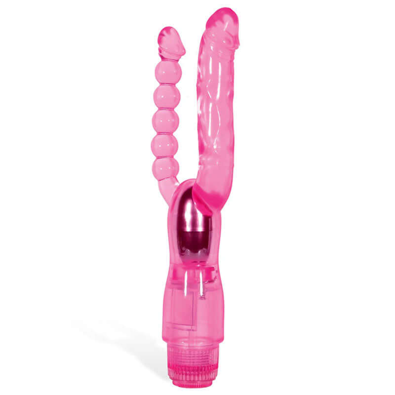 Adam & Eve dual pleasure vibrator with anal probe featuring a realistic main shaft and beaded anal shaft.