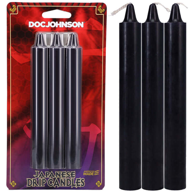 Japanese drip candles for sensation play - 3-pack of black drip candles for mood enhancement and sensation experiences.