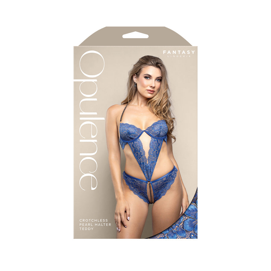 OPULENCE Crotchless Pearl Halter Teddy SM - Royal  - S/M Size