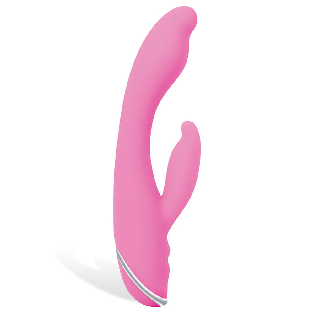 G-Gasm Rabbit Vibrator in pink silicone, designed for dual G-spot and clitoral stimulation.