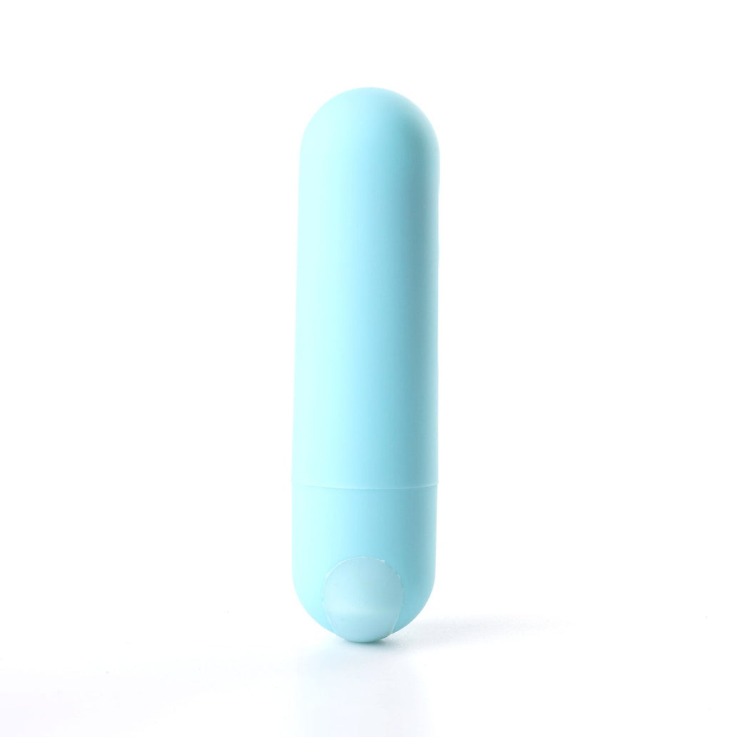 USB rechargeable mini bullet vibrator in teal blue color, compact and discreet design for everyday use.