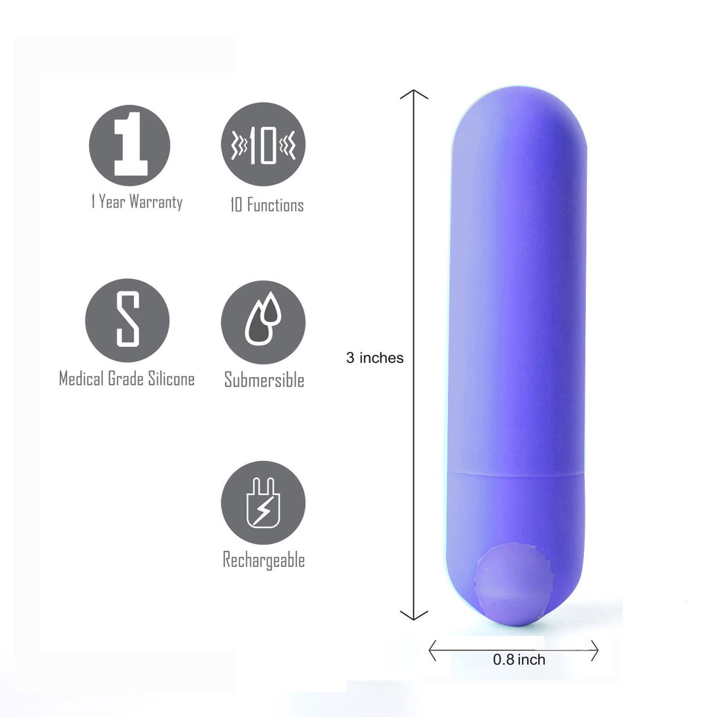Maia Jessi 7.6 cm USB rechargeable bullet vibrator with 10 functions and silicone coating.
