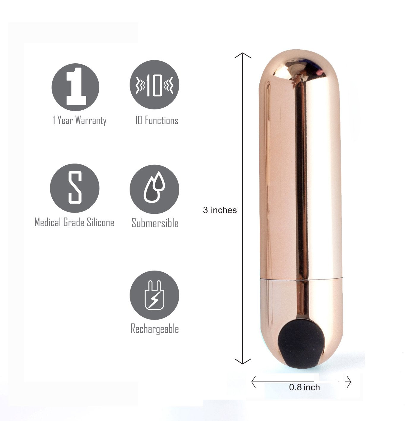 Maia Jessi USB rechargeable mini bullet vibrator with 10 functions and waterproof design.