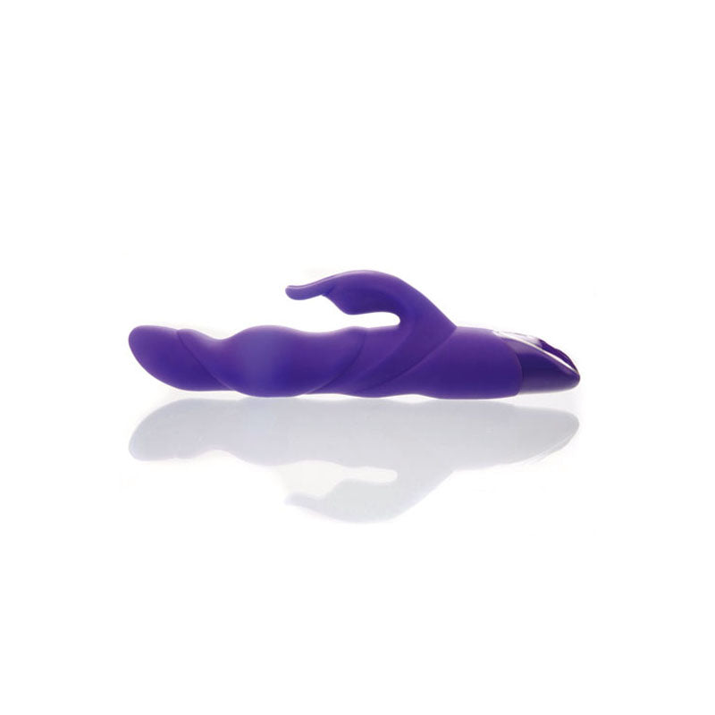 Adam & Eve THE THRUSTER - 25.4 cm rechargeable thrusting rabbit vibrator in purple silicone, showcasing its sleek design.