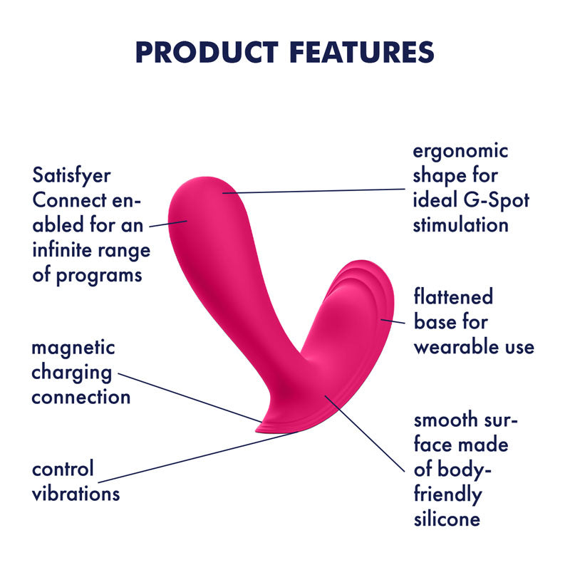 Satisfyer Top Secret wearable vibrator with app control features: ergonomic G-spot shape, flattened base, and body-safe silicone.