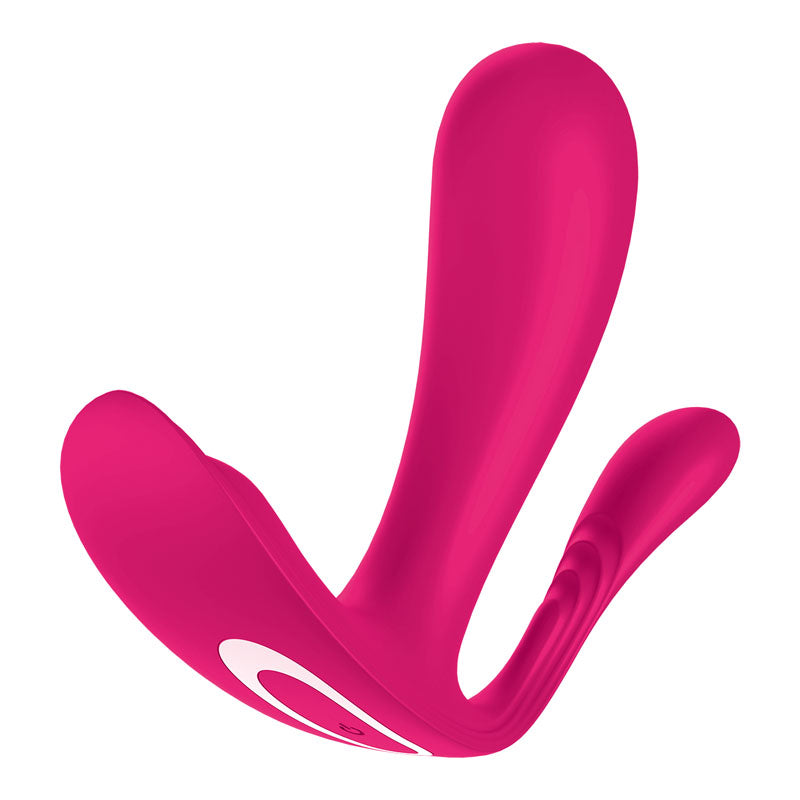 Satisfyer Top Secret + wearable vibrator with app control featuring a curved design for dual stimulation.