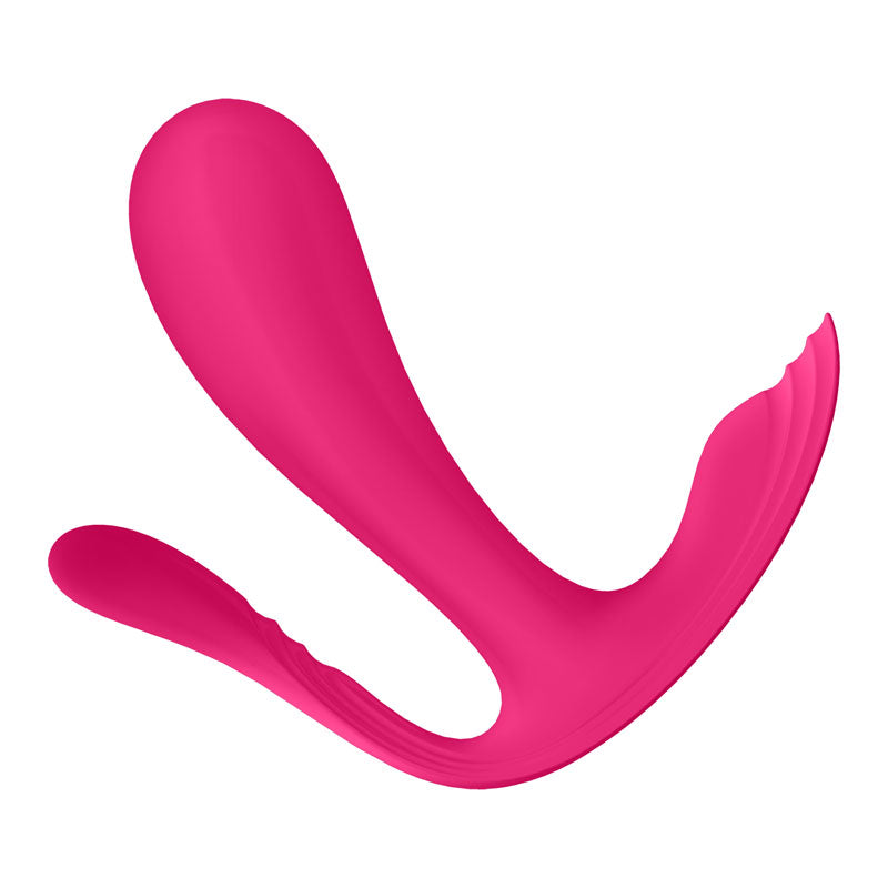 Satisfyer Top Secret + wearable vibrator with app control in vibrant pink color, designed for dual stimulation.