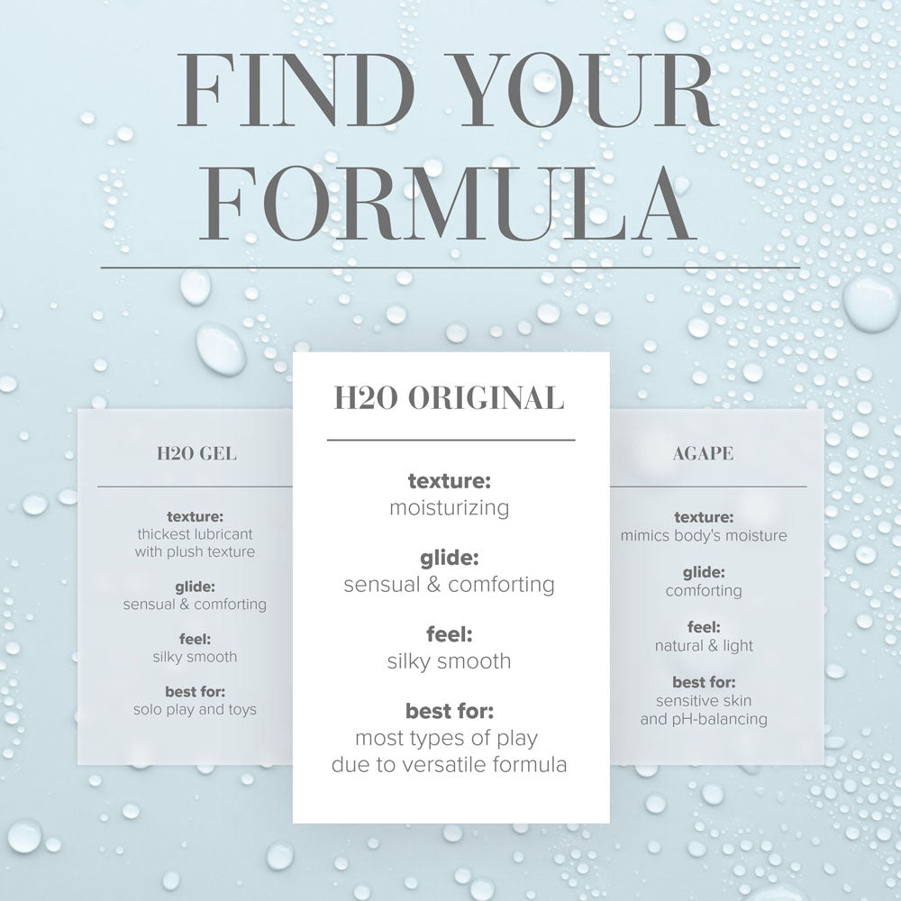 Find Your Formula for JO H2O Original Lube - 60 mL - Water Based Lubricant - 60 ml Bottle with texture and glide information.