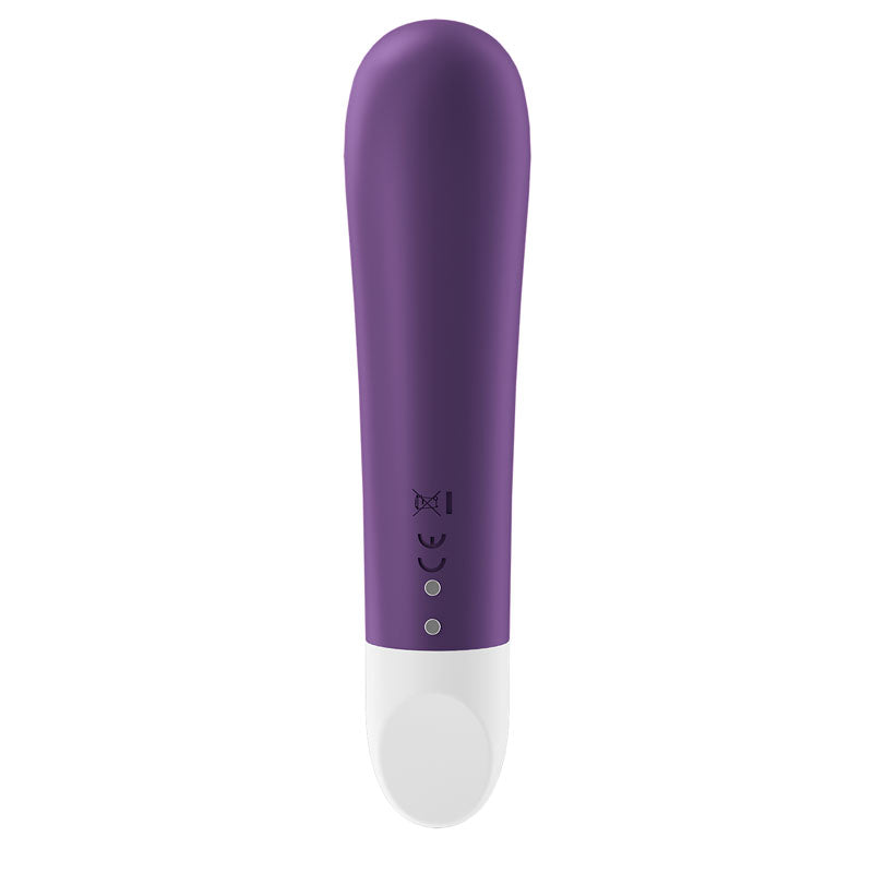 USB rechargeable bullet vibrator in sleek purple design with white base for targeted stimulation.